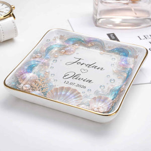Our Love Is Deeper Than The Ocean Seashells And Mother Of Pearl - Personalized Custom Jewelry Dish, Ceramic Dish, Square Shape - CPL1635_SCRF