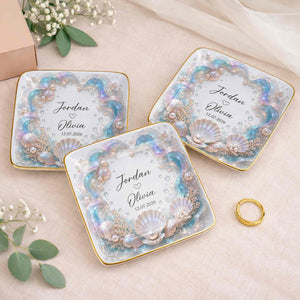 Our Love Is Deeper Than The Ocean Seashells And Mother Of Pearl - Personalized Custom Jewelry Dish, Ceramic Dish, Square Shape - CPL1635_SCRF