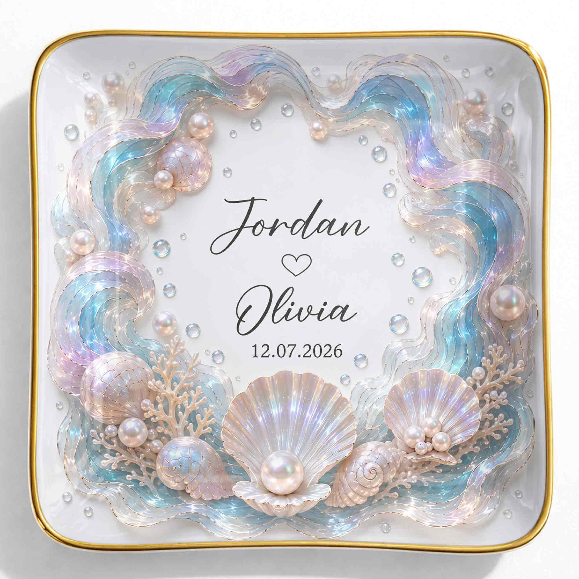 Our Love Is Deeper Than The Ocean Seashells And Mother Of Pearl - Personalized Custom Jewelry Dish, Ceramic Dish, Square Shape - CPL1635_SCRF