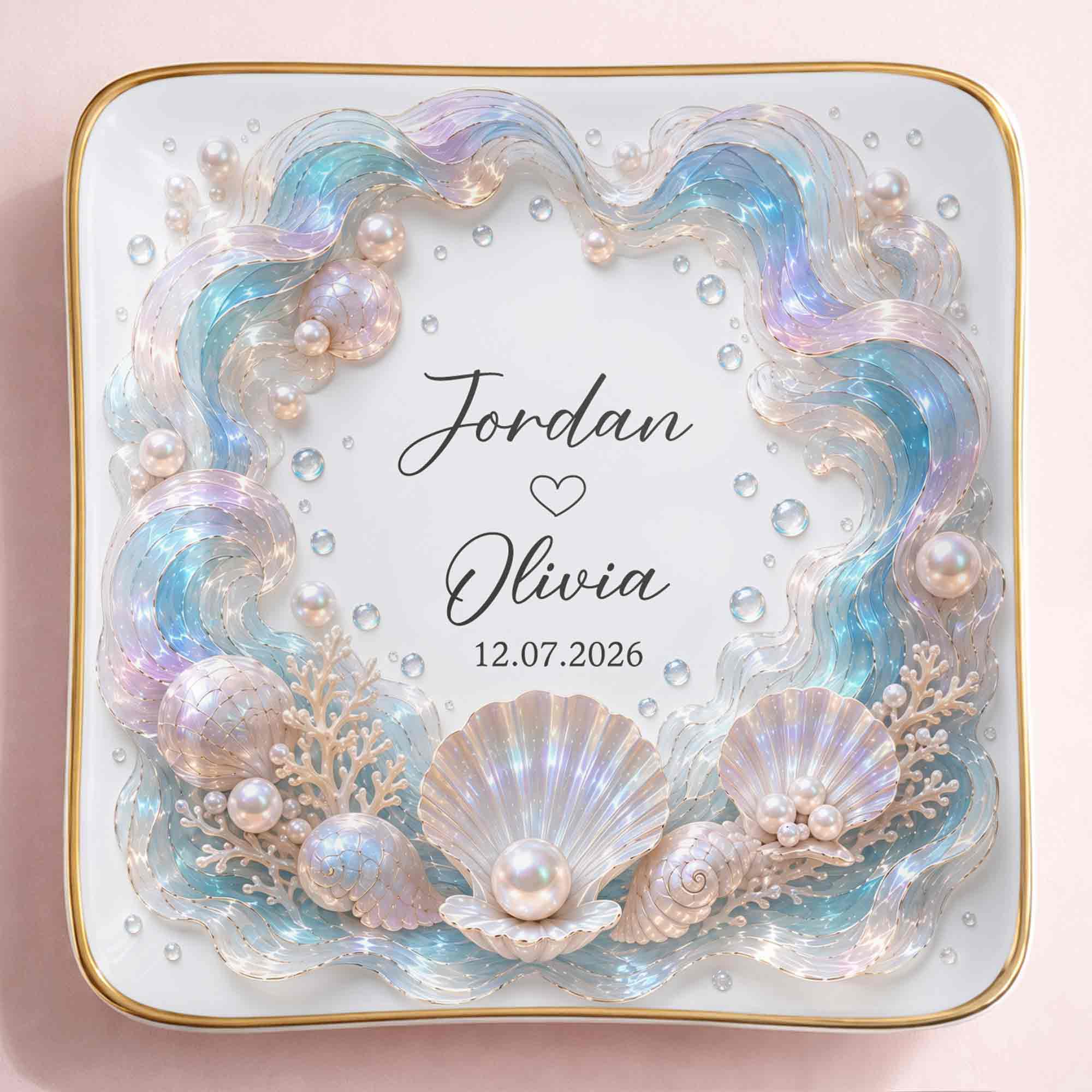 Our Love Is Deeper Than The Ocean Seashells And Mother Of Pearl - Personalized Custom Jewelry Dish, Ceramic Dish, Square Shape - CPL1635_SCRF