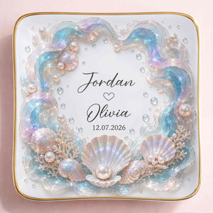 Our Love Is Deeper Than The Ocean Seashells And Mother Of Pearl - Personalized Custom Jewelry Dish, Ceramic Dish, Square Shape - CPL1635_SCRF