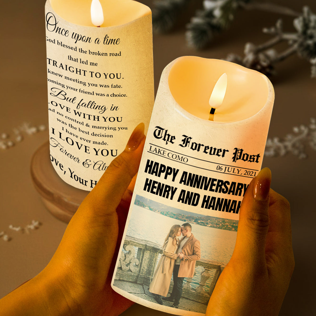 Once upon a time, blessed broken road led me straight to you love note - Personalized Custom LED Candle - CPL163_LECA
