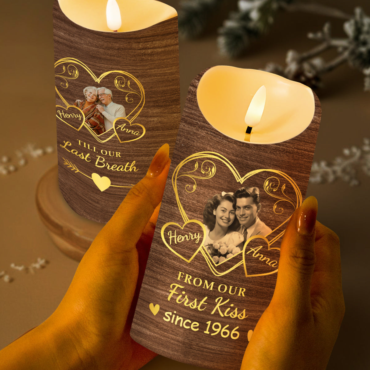 From Our First Kiss Till Our Last Breath Heart Design - Personalized Custom LED Candle - CPL164_LECA