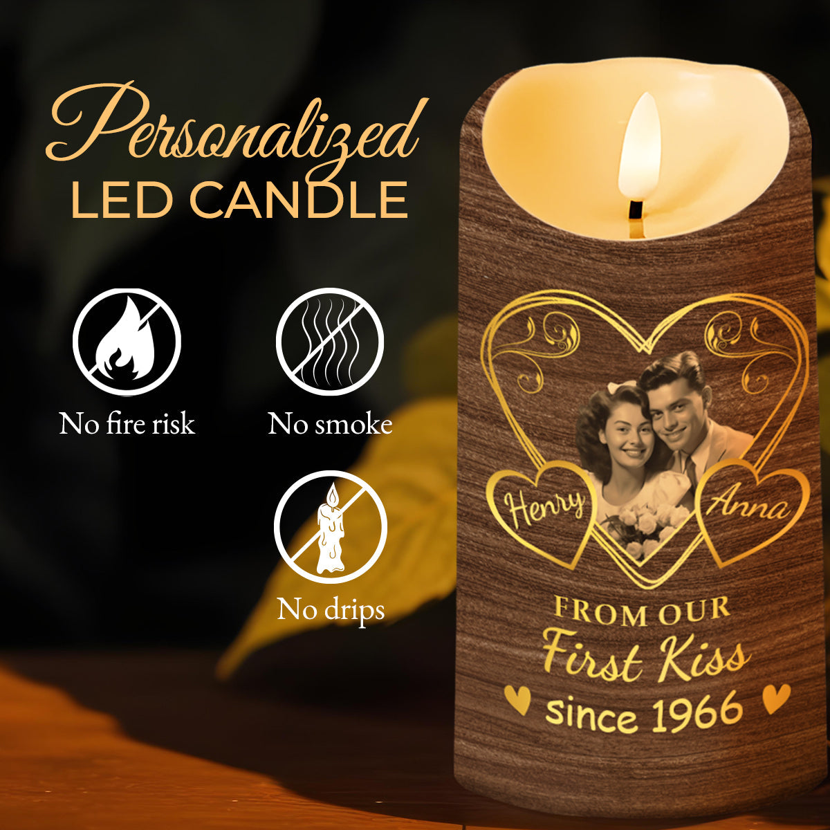 From Our First Kiss Till Our Last Breath Heart Design - Personalized Custom LED Candle - CPL164_LECA