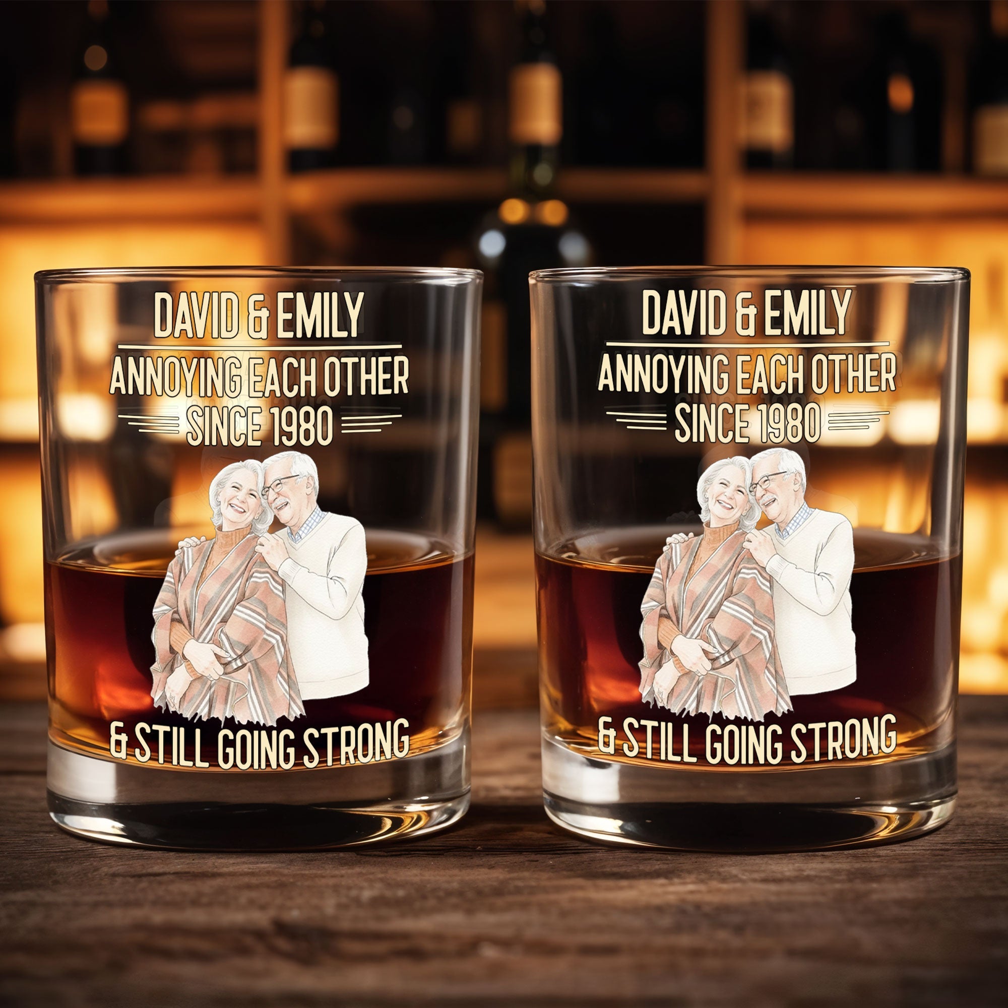 Annoying Each Other Since And Still Going Strong Custom Photo Portrait - Personalized Custom Whiskey Glass - CPL1654_RWG