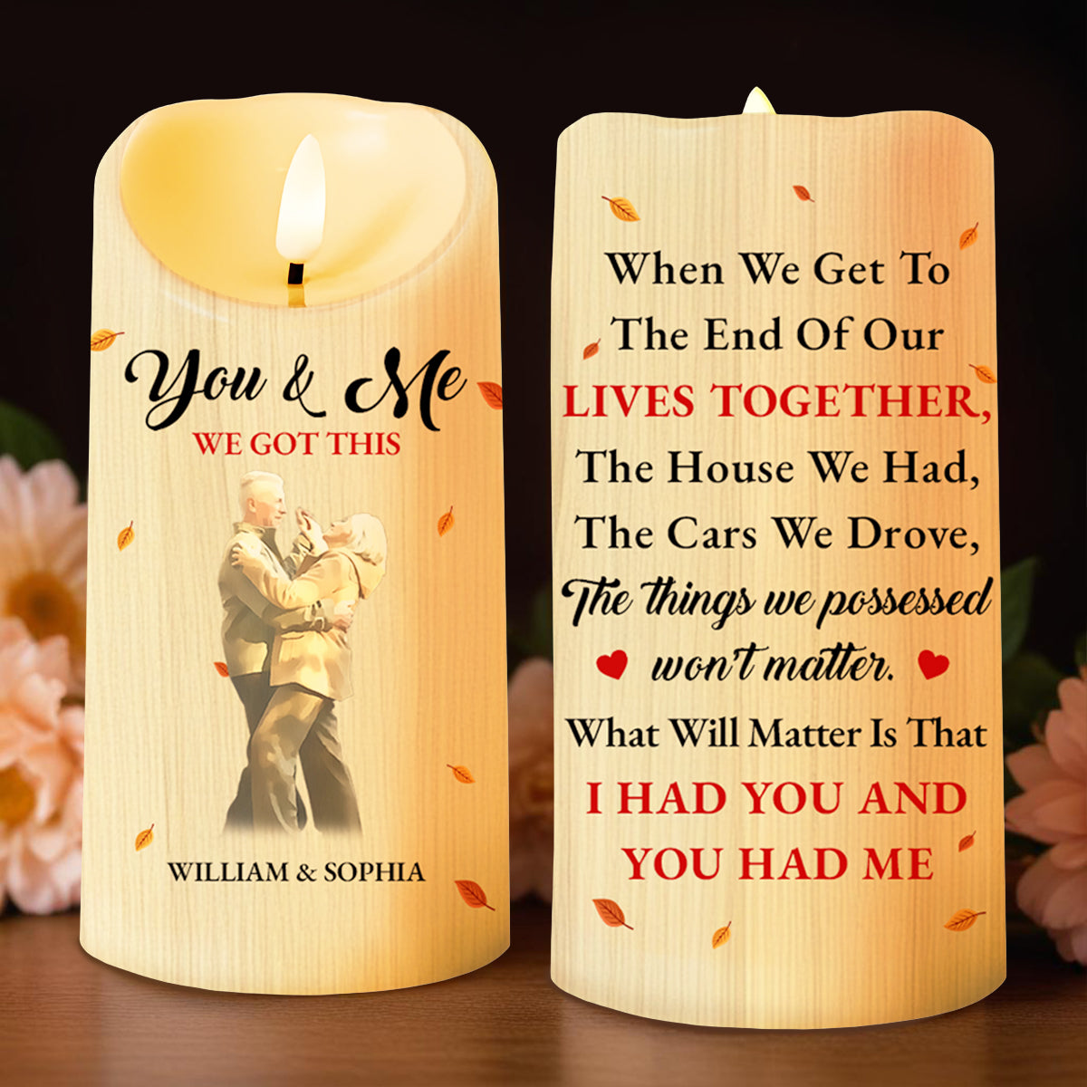 End Of Our Lives Together, Leaves and Dancing Couple - Personalized Custom LED Candle - CPL165_LECA