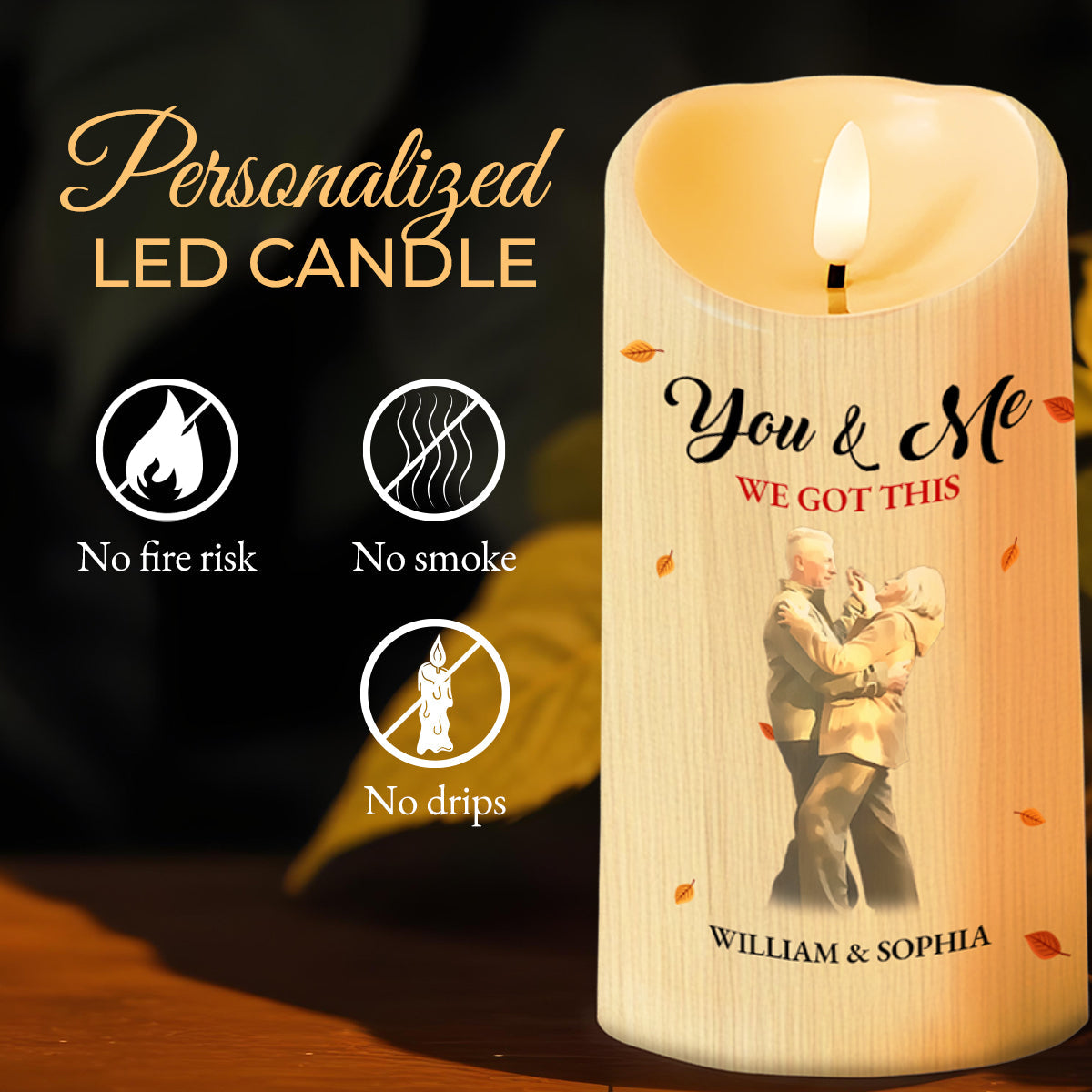 End Of Our Lives Together, Leaves and Dancing Couple - Personalized Custom LED Candle - CPL165_LECA