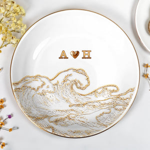 Riding The Waves Of Love Together Forever Ocean Wave And Heart - Personalized Custom Jewelry Dish, Ceramic Dish, Round Shape - CPL1661_RCRF