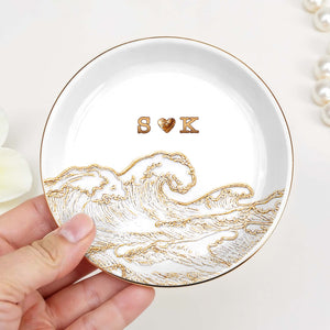 Riding The Waves Of Love Together Forever Ocean Wave And Heart - Personalized Custom Jewelry Dish, Ceramic Dish, Round Shape - CPL1661_RCRF