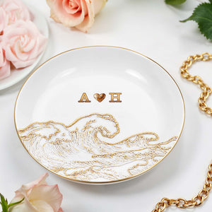 Riding The Waves Of Love Together Forever Ocean Wave And Heart - Personalized Custom Jewelry Dish, Ceramic Dish, Round Shape - CPL1661_RCRF