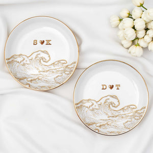 Riding The Waves Of Love Together Forever Ocean Wave And Heart - Personalized Custom Jewelry Dish, Ceramic Dish, Round Shape - CPL1661_RCRF