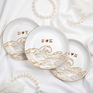 Riding The Waves Of Love Together Forever Ocean Wave And Heart - Personalized Custom Jewelry Dish, Ceramic Dish, Round Shape - CPL1661_RCRF
