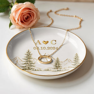 Our Love Is The Greatest Adventure Mountains And Pine Trees - Personalized Custom Jewelry Dish, Ceramic Dish, Round Shape - CPL1663_RCRF