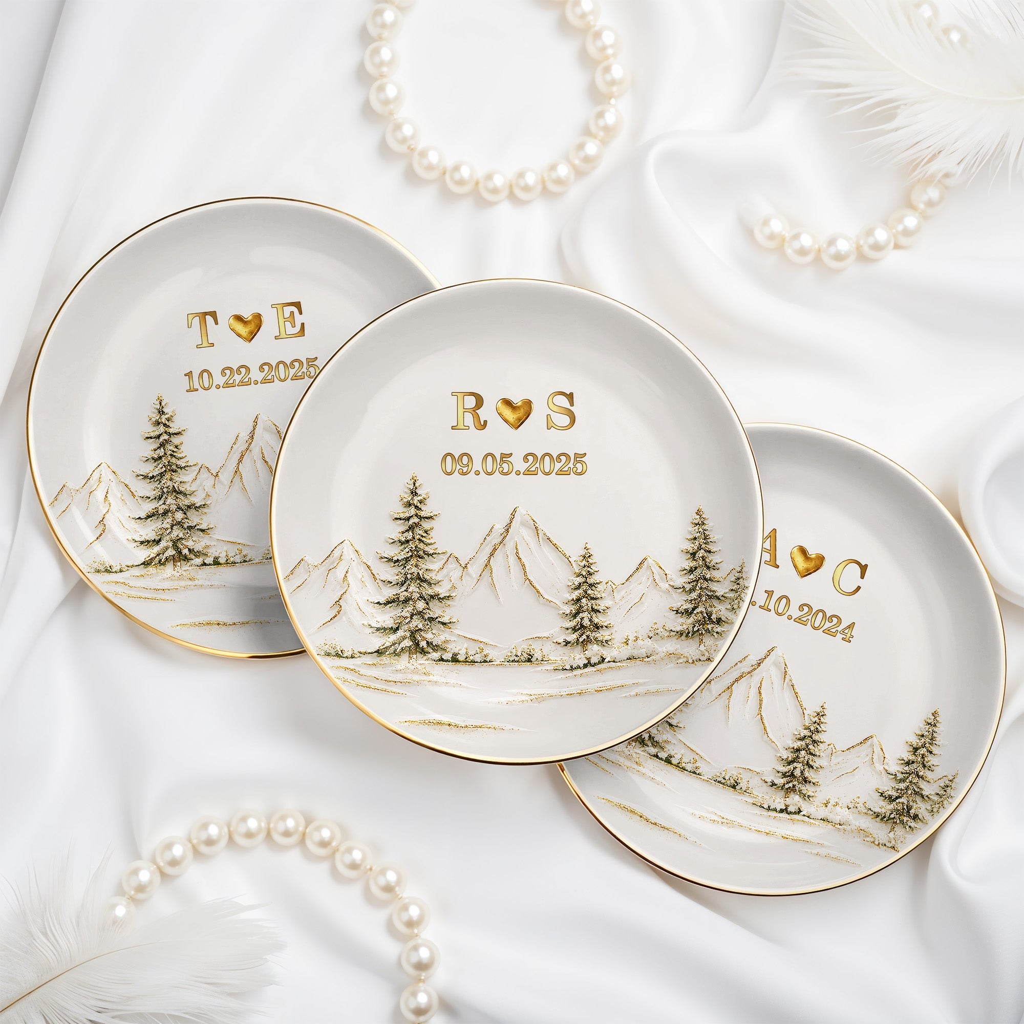 Our Love Is The Greatest Adventure Mountains And Pine Trees - Personalized Custom Jewelry Dish, Ceramic Dish, Round Shape - CPL1663_RCRF