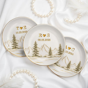 Our Love Is The Greatest Adventure Mountains And Pine Trees - Personalized Custom Jewelry Dish, Ceramic Dish, Round Shape - CPL1663_RCRF