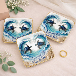 You And Me And The Sea Custom Turtles Heart Ocean Waves - Personalized Custom Jewelry Dish, Ceramic Dish, Square Shape - CPL1689_SCRF