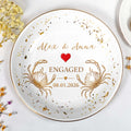 Engaged Couple With Golden Beach Crabs And Red Heart - Personalized Custom Jewelry Dish, Ceramic Dish, Round Shape - CPL1740_RCRF