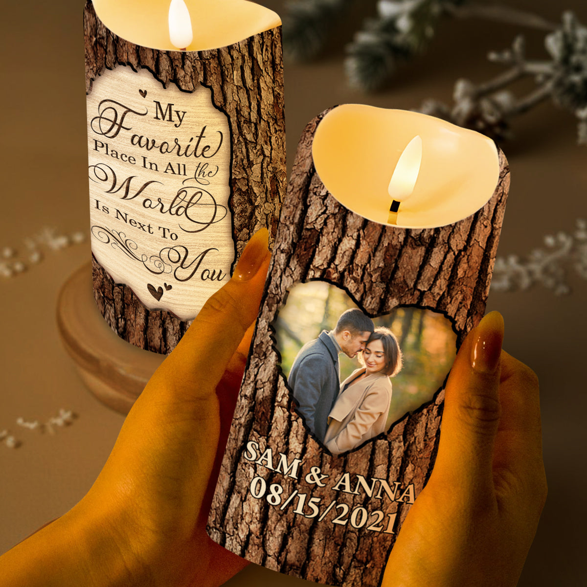 Favorite Place In The World Next To You Heart Photo Design - Personalized Custom LED Candle - CPL175_LECA