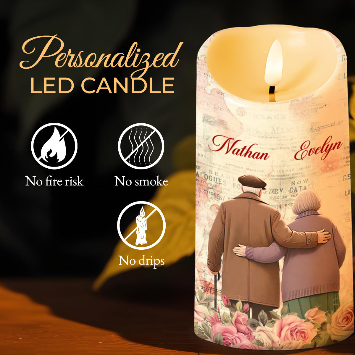 I Loved You Then, I Love You Still Romantic Candle With Rings And Roses - Personalized Custom LED Candle - CPL178_LECA