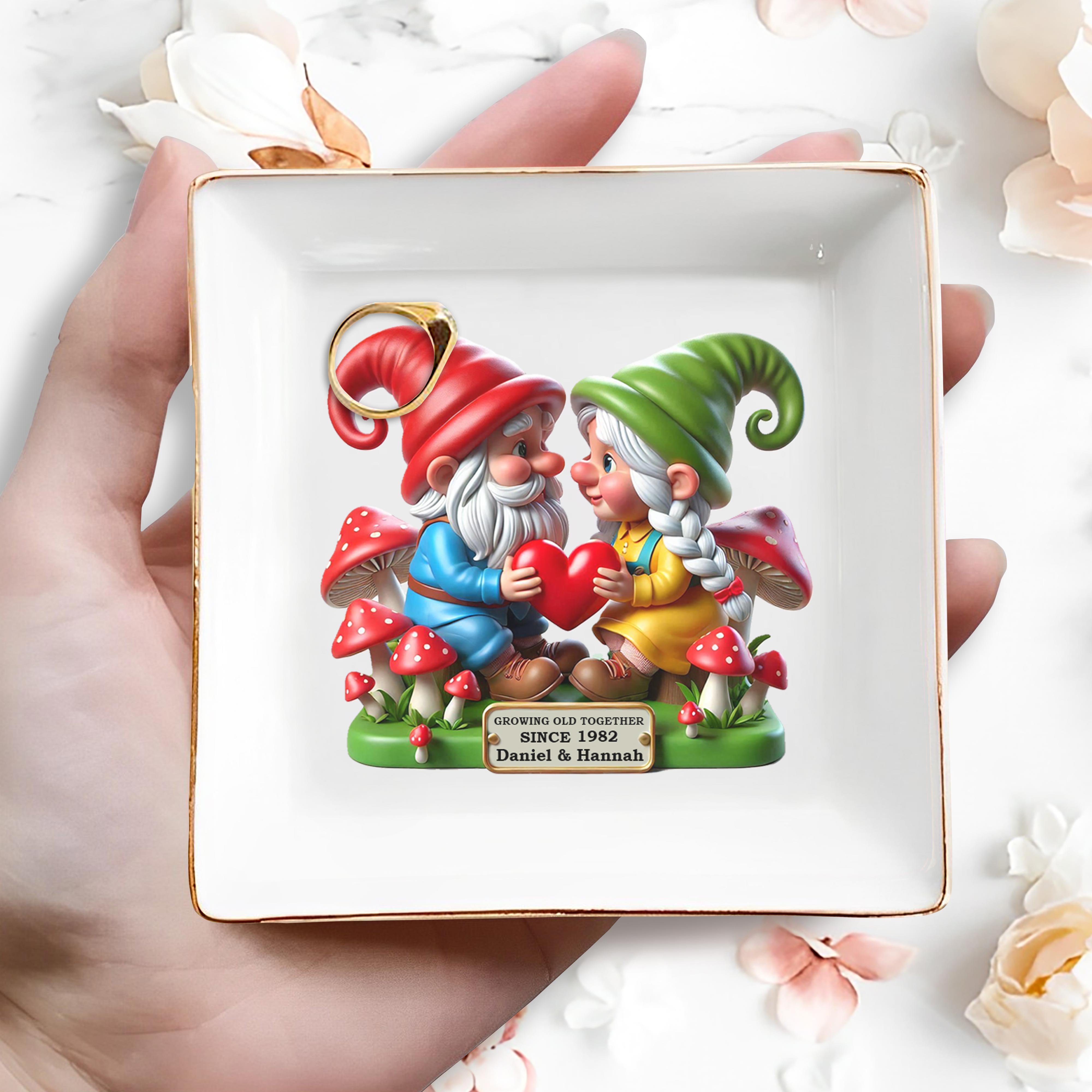 Growing Old Together With Gnomes and Heart - Personalized Custom Jewelry Dish - CPL187_SCRD