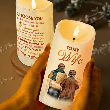 I Choose You Couple Embrace With Flowers Design - Personalized Custom LED Candle - CPL198_LECA