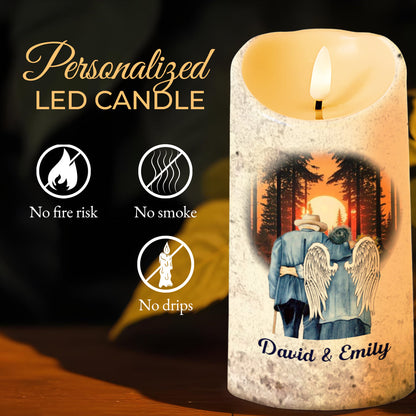 Couples Walking With Angel Wings Beneath Sunset - Personalized Custom LED Candle - CPL200_LECA