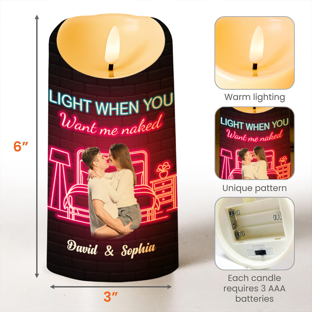 Neon Glow Love Quotation With Heart Shapes - Personalized Custom LED Candle - CPL202_LECA