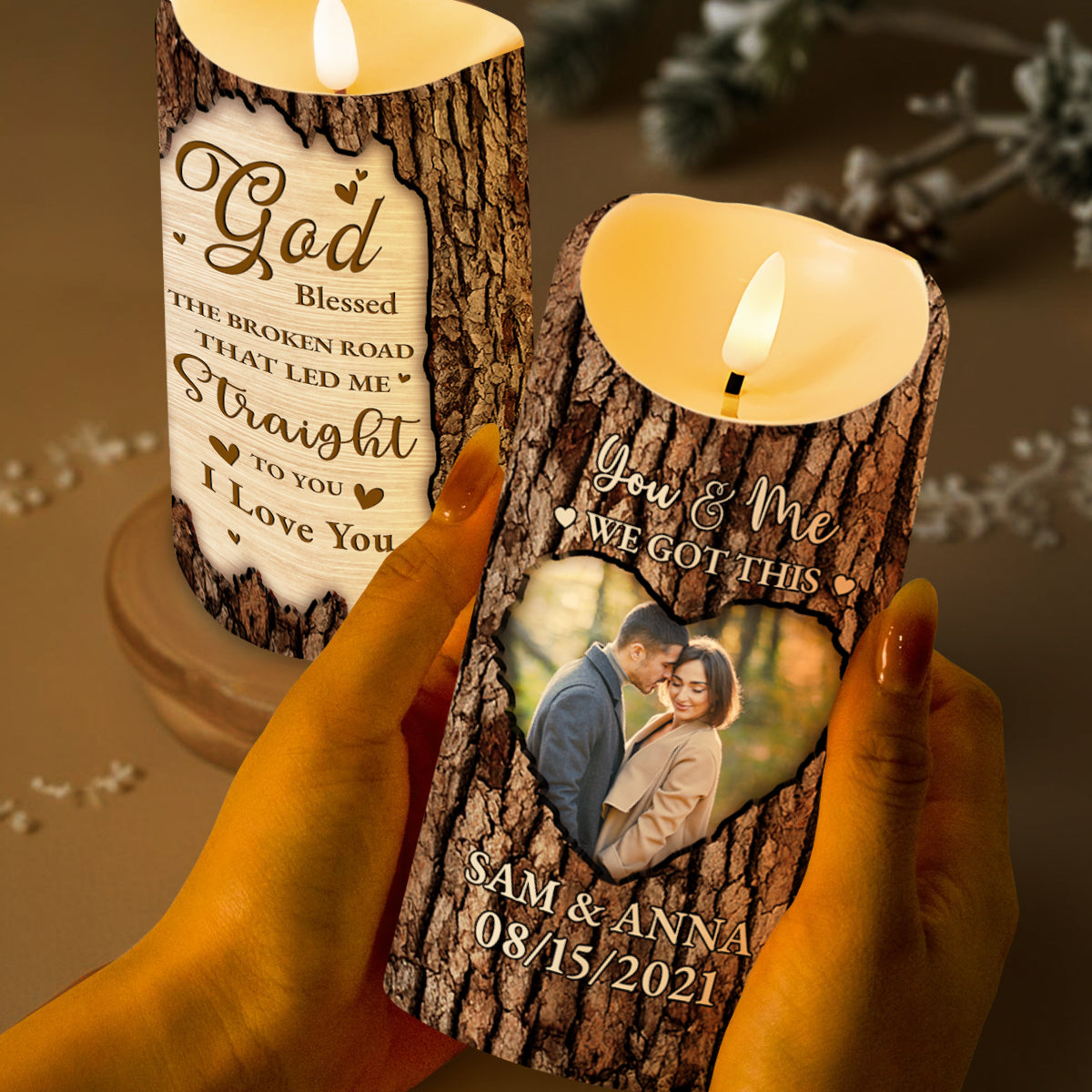 God Blessed The Broken Road That Led Me Straight To You Candle - Personalized Custom LED Candle - CPL217_LECA