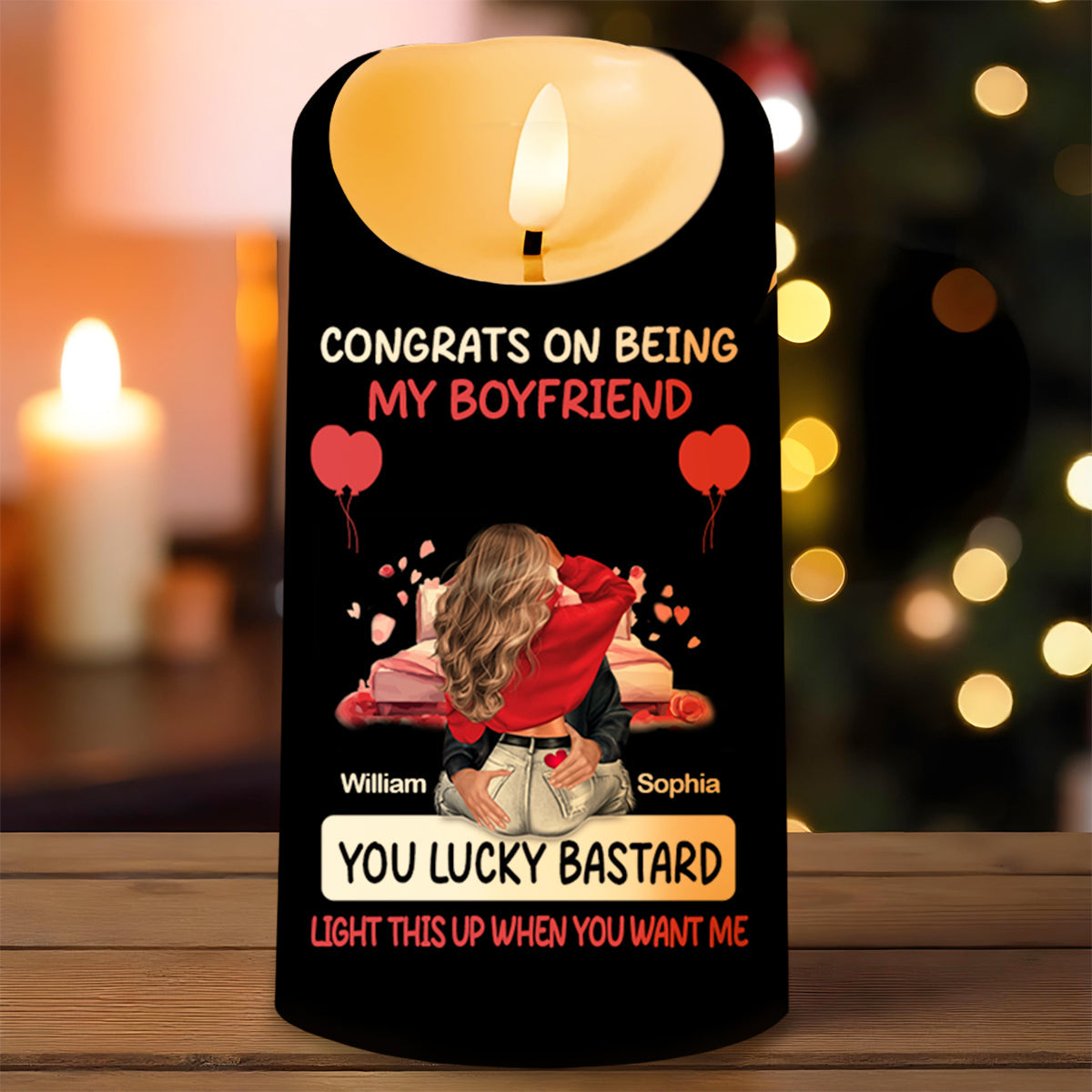 Congrats On Being My Boyfriend Lucky Individual Candle - Personalized Custom LED Candle - CPL259_LECA