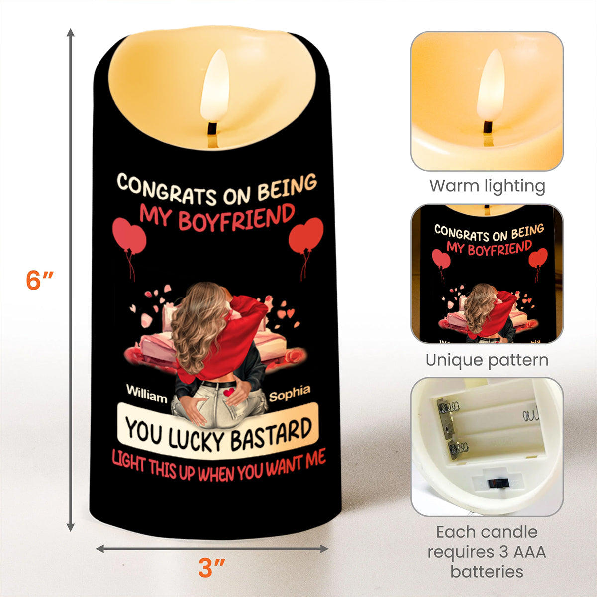 Congrats On Being My Boyfriend Lucky Individual Candle - Personalized Custom LED Candle - CPL259_LECA