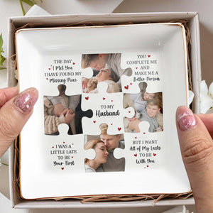 Missing Piece Puzzle Hearts Message To Husband - Personalized Custom Jewelry Dish, Square Ceramic Dish - CPL293_SCRD