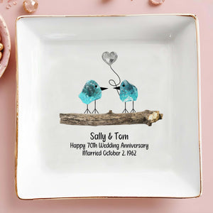 Celebrate Lifelong Love With Charming Birds Keepsake - Personalized Custom Jewelry Dish - CPL300_SCRD