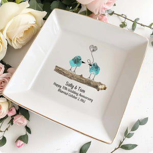 Celebrate Lifelong Love With Charming Birds Keepsake - Personalized Custom Jewelry Dish - CPL300_SCRD