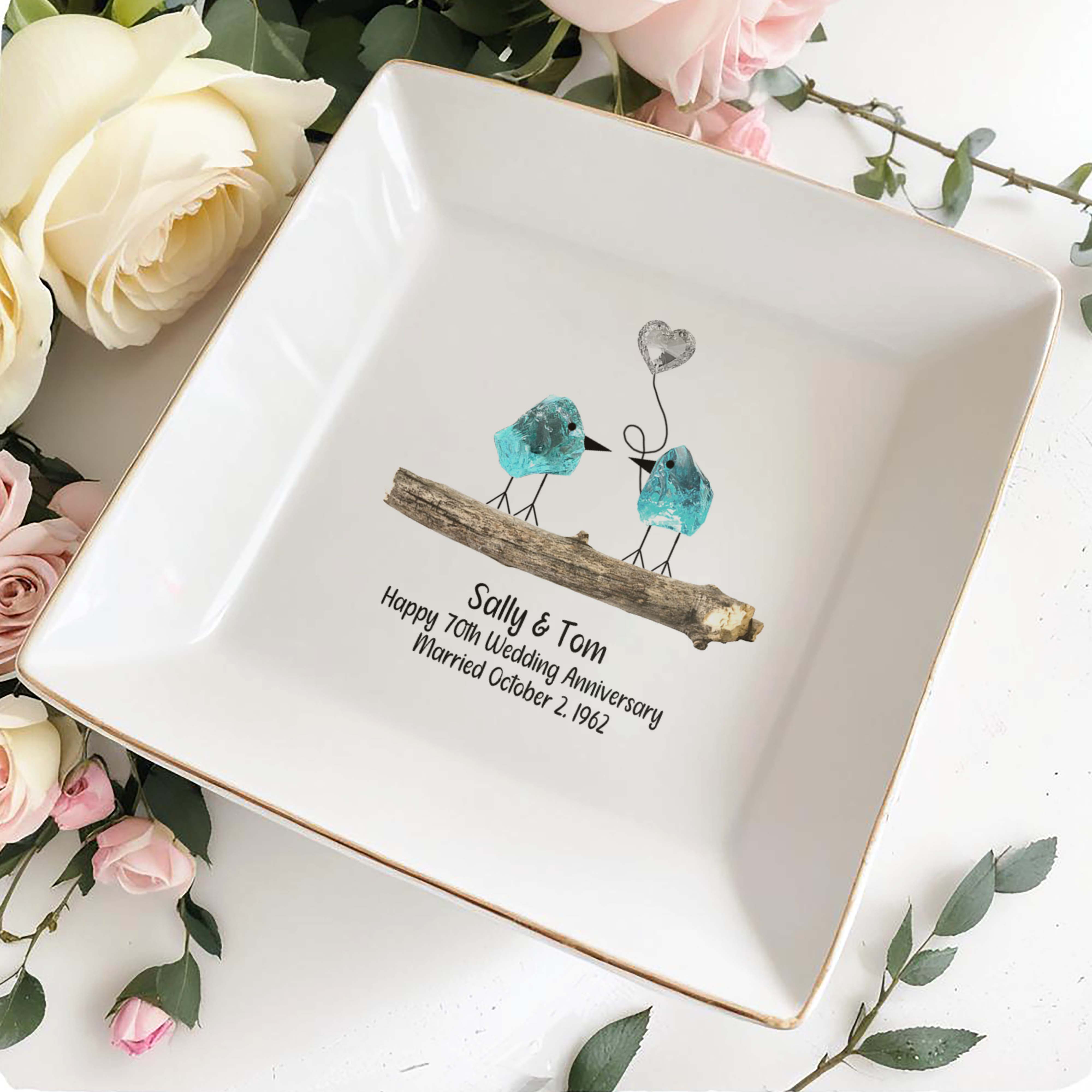 Celebrate Lifelong Love With Charming Birds Keepsake - Personalized Custom Jewelry Dish - CPL300_SCRD