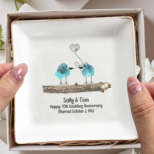 Celebrate Lifelong Love With Charming Birds Keepsake - Personalized Custom Jewelry Dish - CPL300_SCRD