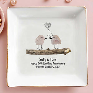 Celebrate Lifelong Love With Charming Birds Keepsake - Personalized Custom Jewelry Dish - CPL300_SCRD