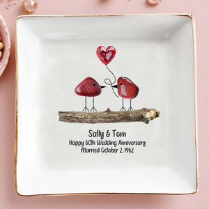 Celebrate Lifelong Love With Charming Birds Keepsake - Personalized Custom Jewelry Dish - CPL300_SCRD