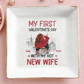 My First Valentine's Day With My New Wife and Cityscape - Personalized Custom Jewelry Dish, Square Ceramic Dish - CPL309_SCRD