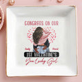 Congrats On Our 1st Valentine's You Lucky Girl With Hearts - Personalized Custom Jewelry Dish, Square Ceramic Dish - CPL310_SCRD