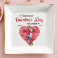 Our First Valentine's Day Together Heart And Puzzle - Personalized Custom Jewelry Dish, Square Ceramic Dish - CPL311_SCRD