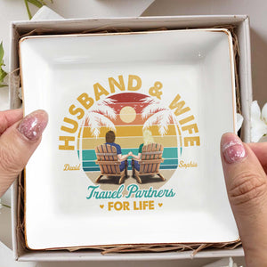 Husband And Wife Travel Partners For Life - Personalized Custom Jewelry Dish, Square Ceramic Dish - CPL354_SCRD