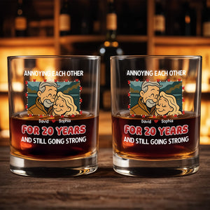 Annoying Each Other For 20 Years With Cartoon Couple - Personalized Custom Whiskey Glass - CPL401_RWG