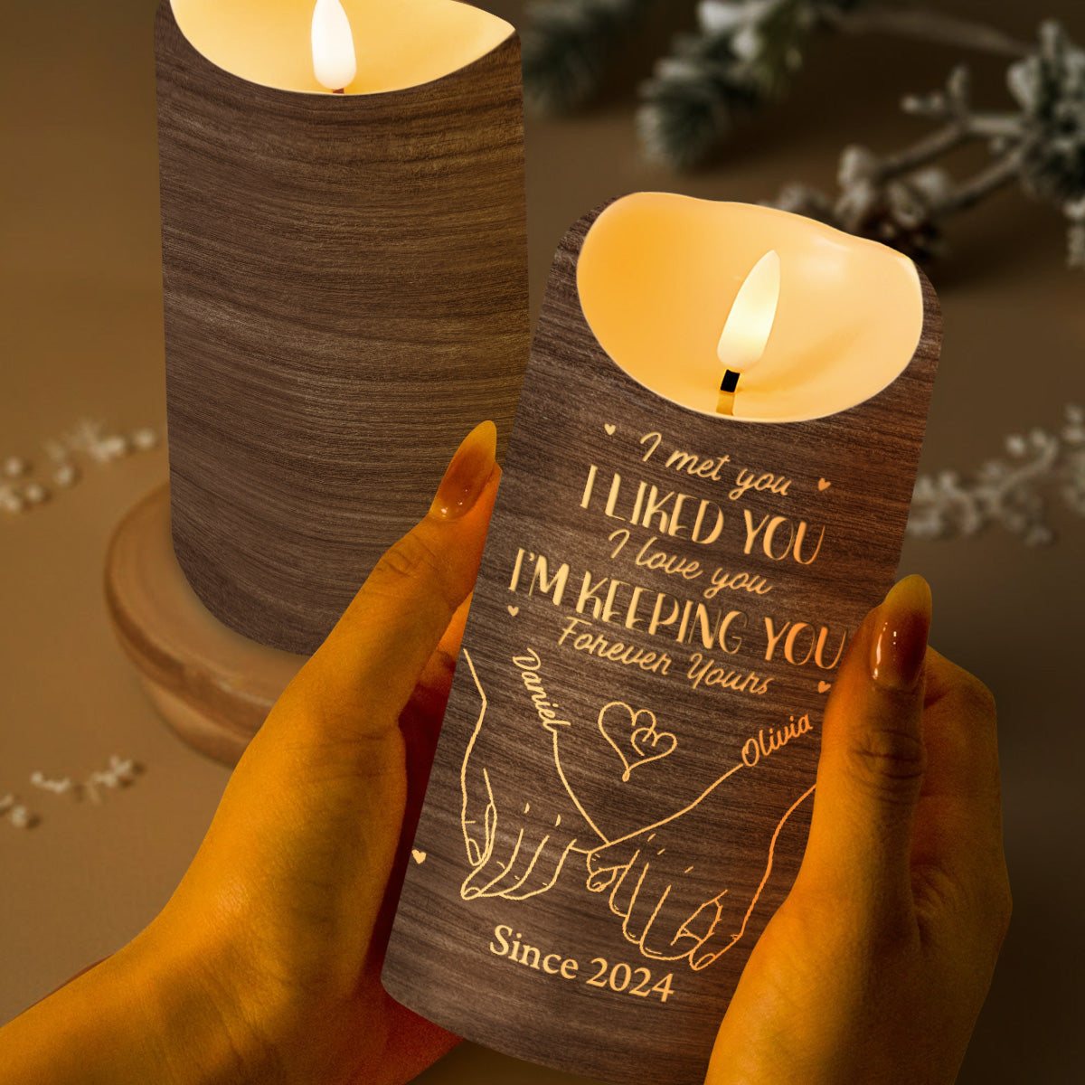 I Met You, I Liked You, Forever Yours, Holding Hands - Personalized Custom LED Candle - CPL425_LECA