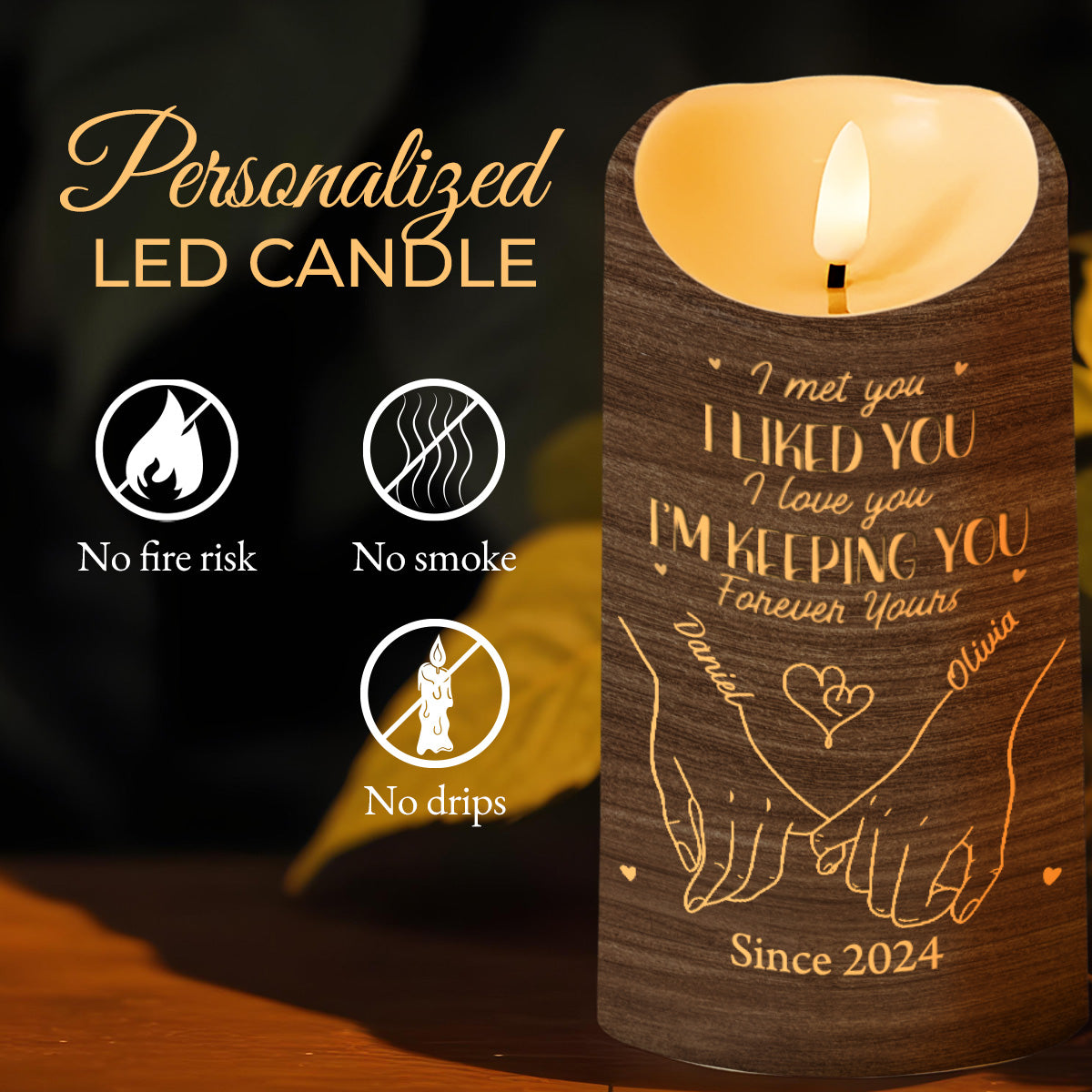 I Met You, I Liked You, Forever Yours, Holding Hands - Personalized Custom LED Candle - CPL425_LECA