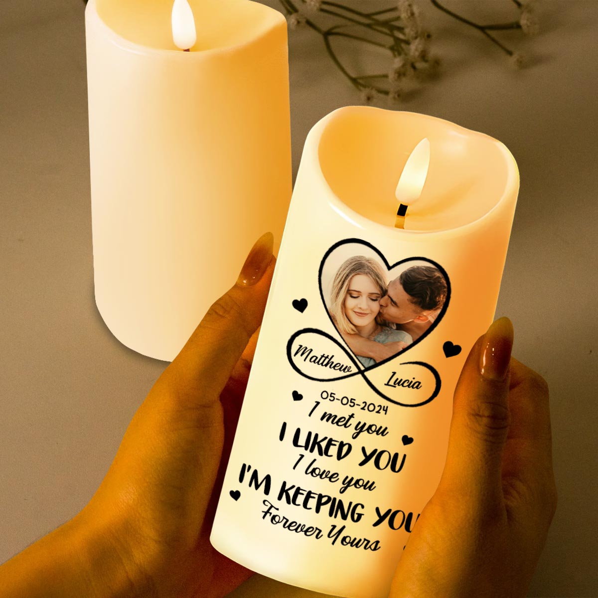I Met You, I Liked You, Love and Hearts - Personalized Custom LED Candle - CPL426_LECA