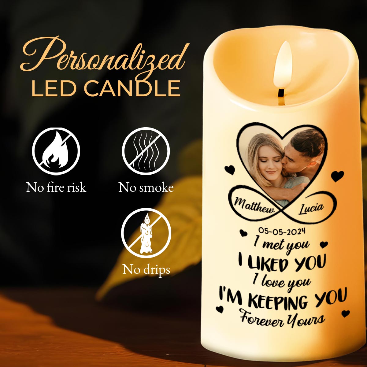 I Met You, I Liked You, Love and Hearts - Personalized Custom LED Candle - CPL426_LECA
