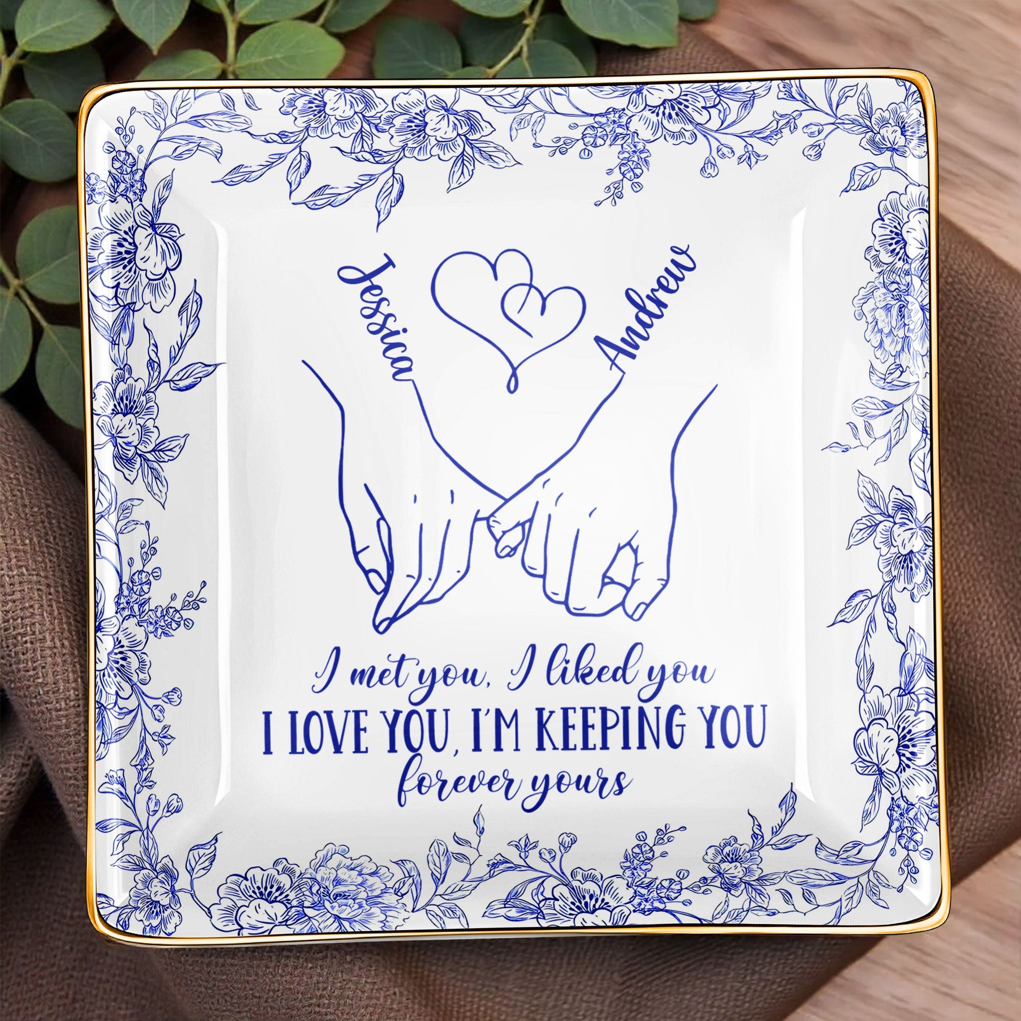 I Met You, I Loved You, Floral Heart Design - Personalized Custom Jewelry Dish, Ceramic Dish, Square Shape - CPL450_SCRF