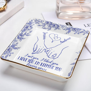 I Met You, I Loved You, Floral Heart Design - Personalized Custom Jewelry Dish, Ceramic Dish, Square Shape - CPL450_SCRF