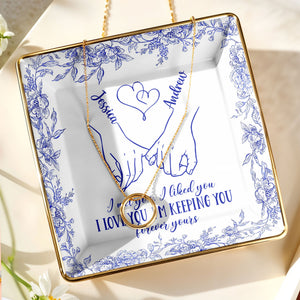 I Met You, I Loved You, Floral Heart Design - Personalized Custom Jewelry Dish, Ceramic Dish, Square Shape - CPL450_SCRF