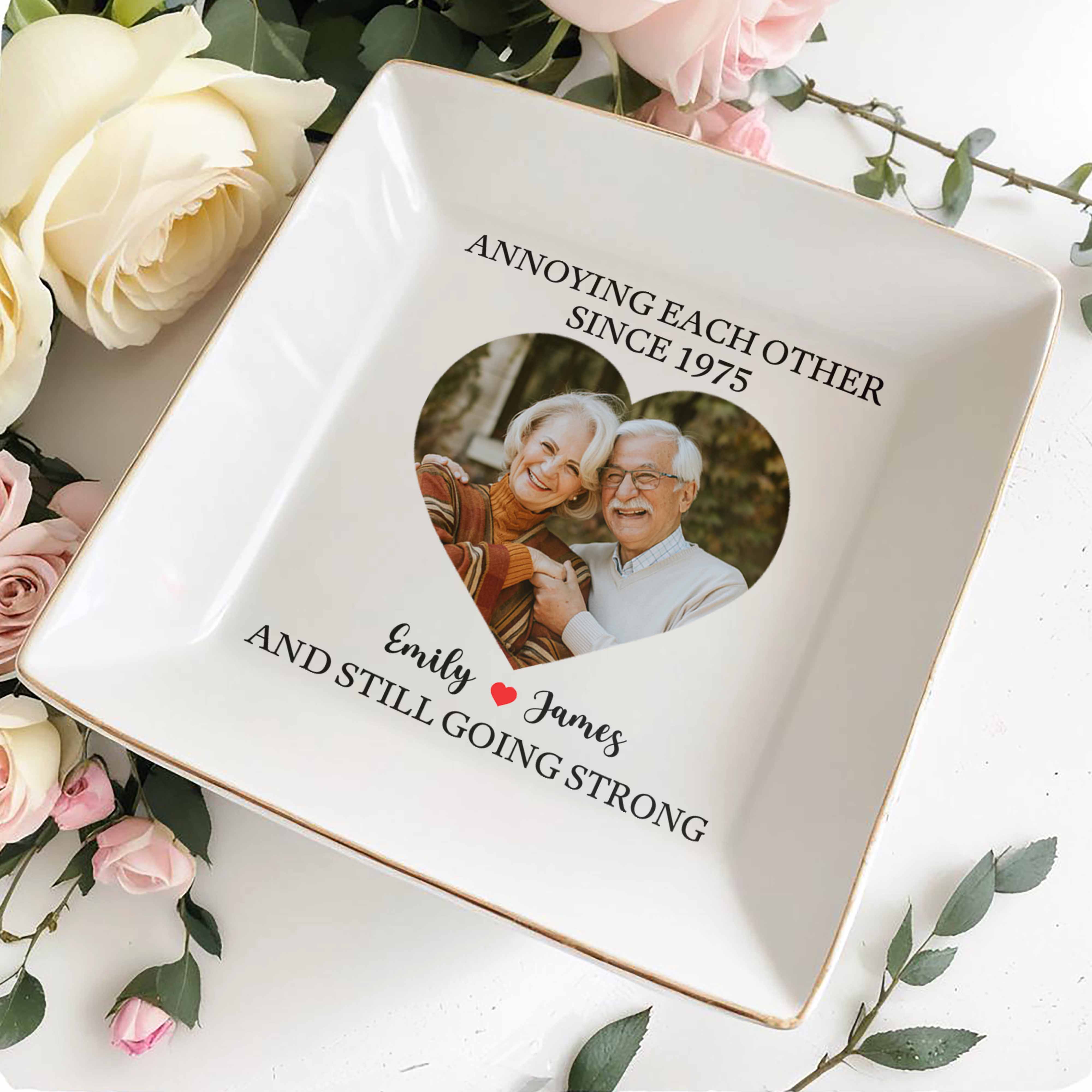 Annoying Each Other Since And Still Going Strong, Ceramic Dish - Personalized Custom Jewelry Dish, Square Ceramic Dish - CPL455_SCRD